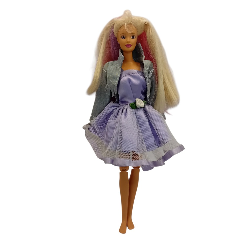 1998 Vintage Happenin' Hair Barbie Fashion Doll Purple Pink Streaks Redress READ